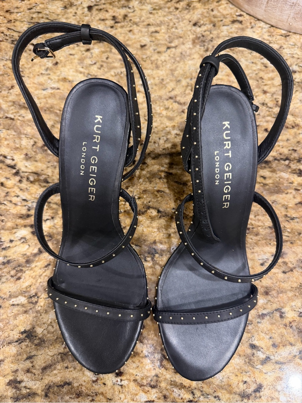 Kurt Geiger Black Leather Studded Strappy Heels